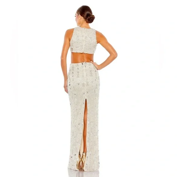 MAC DUGGALWaist Cutout Back Slit Column Evening Dress
